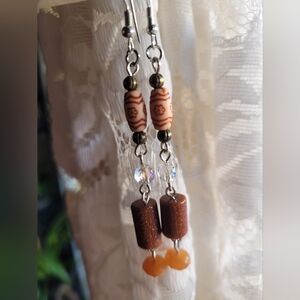 Bohemian Brown and Silver Dangle Earrings with Organic Design
